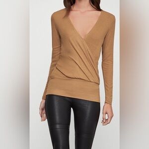 Elegant Tan Wrap ribbed Top
